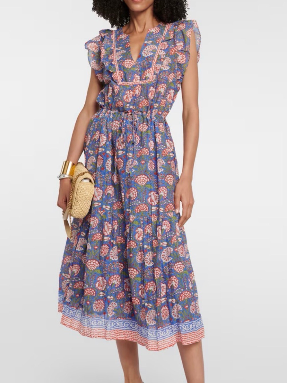 Anthropologie Rosalina Cotton Midi Dress Velvet by Graham & Spence Floral Ruffle